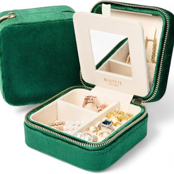 Travel Jewelry Box Organizer Velvet Travel Case With Mirror Ring Earrings Neckla - Picture 1 of 8